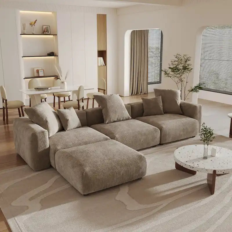 141,73  Cord-Sofa, groß, umkehrbar, modular, L-Form mit Ottomane und Kissen