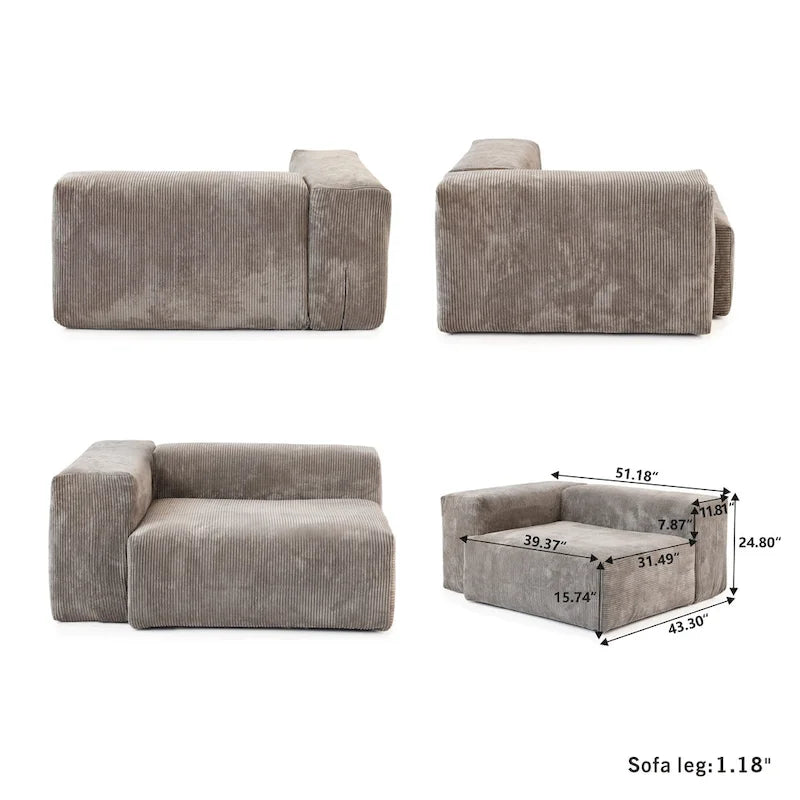 141,73  Cord-Sofa, groß, umkehrbar, modular, L-Form mit Ottomane und Kissen
