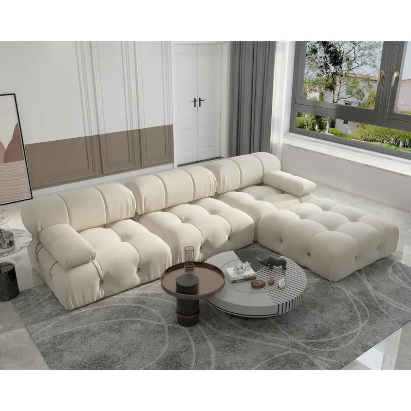 Modernes Modulsofa mit Samtbezug, Beige