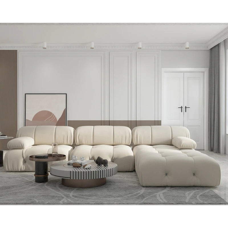 Modernes Modulsofa mit Samtbezug, Beige