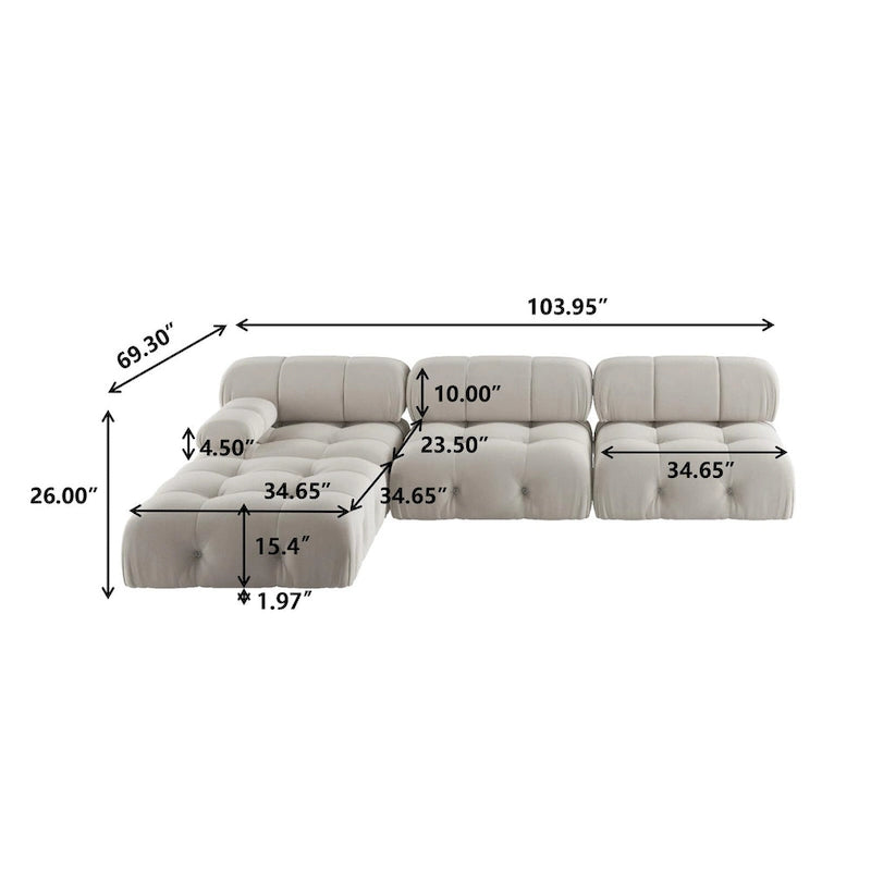 Modernes Modulsofa mit Samtbezug, Beige