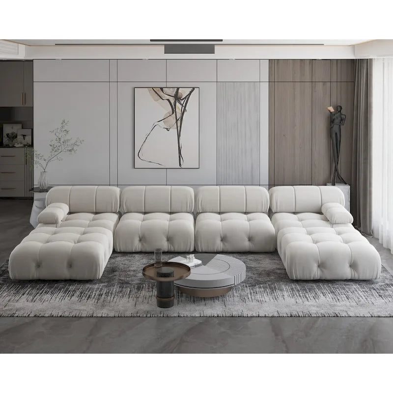 Modernes Modulsofa mit Samtbezug, Beige