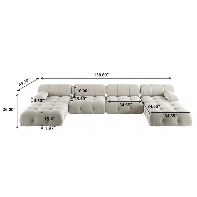 Modernes Modulsofa mit Samtbezug, Beige