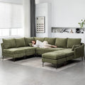EROMMY U-förmiges Sectional Sofa für 6 Personen, umwandelbares Schlafsofa im modernen Chenille-Design, mit Récamiere und Ottomane