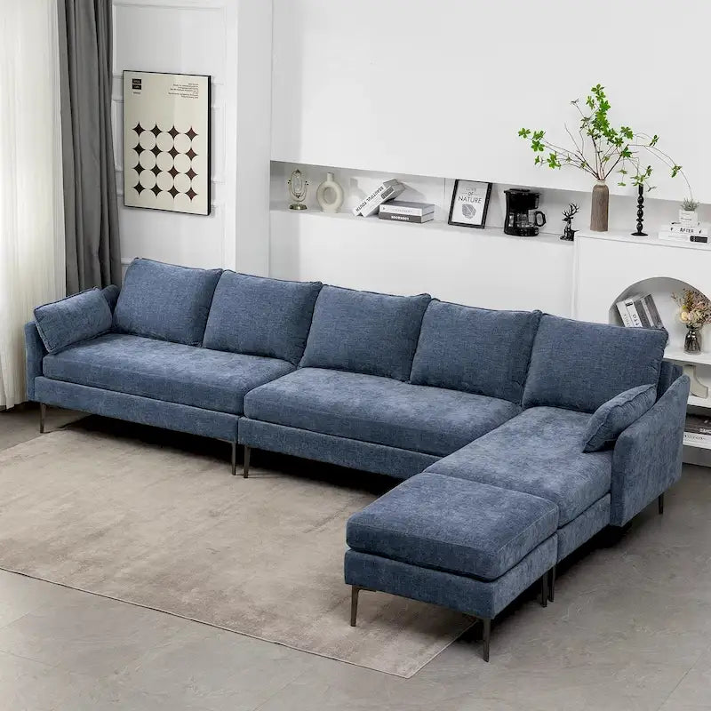 EROMMY U-förmiges Sectional Sofa für 6 Personen, umwandelbares Schlafsofa im modernen Chenille-Design, mit Récamiere und Ottomane