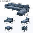 EROMMY U-förmiges Sectional Sofa für 6 Personen, umwandelbares Schlafsofa im modernen Chenille-Design, mit Récamiere und Ottomane