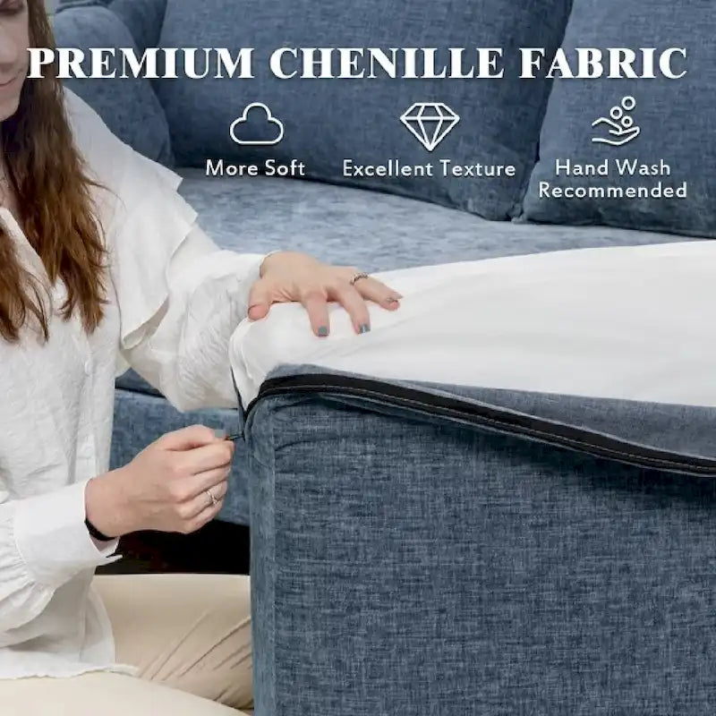 EROMMY U-förmiges Sectional Sofa für 6 Personen, umwandelbares Schlafsofa im modernen Chenille-Design, mit Récamiere und Ottomane