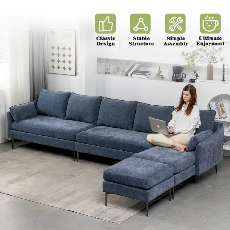 EROMMY U-förmiges Sectional Sofa für 6 Personen, umwandelbares Schlafsofa im modernen Chenille-Design, mit Récamiere und Ottomane