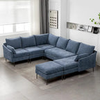 EROMMY U-förmiges Sectional Sofa für 6 Personen, umwandelbares Schlafsofa im modernen Chenille-Design, mit Récamiere und Ottomane