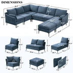 EROMMY U-förmiges Sectional Sofa für 6 Personen, umwandelbares Schlafsofa im modernen Chenille-Design, mit Récamiere und Ottomane