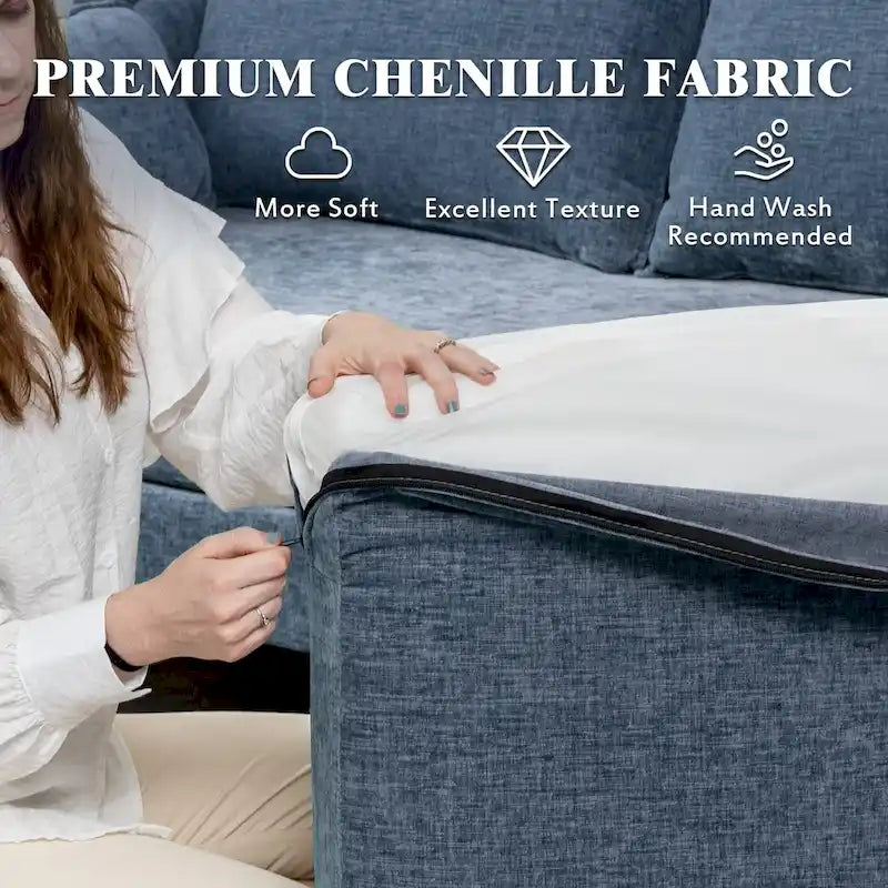 EROMMY U-förmiges Sectional Sofa für 6 Personen, umwandelbares Schlafsofa im modernen Chenille-Design, mit Récamiere und Ottomane
