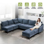 EROMMY U-förmiges Sectional Sofa für 6 Personen, umwandelbares Schlafsofa im modernen Chenille-Design, mit Récamiere und Ottomane