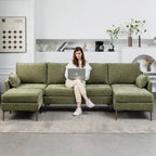 EROMMY U-förmiges Sectional Sofa für 6 Personen, umwandelbares Schlafsofa im modernen Chenille-Design, mit Récamiere und Ottomane