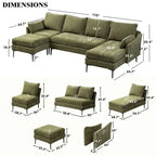 EROMMY U-förmiges Sectional Sofa für 6 Personen, umwandelbares Schlafsofa im modernen Chenille-Design, mit Récamiere und Ottomane