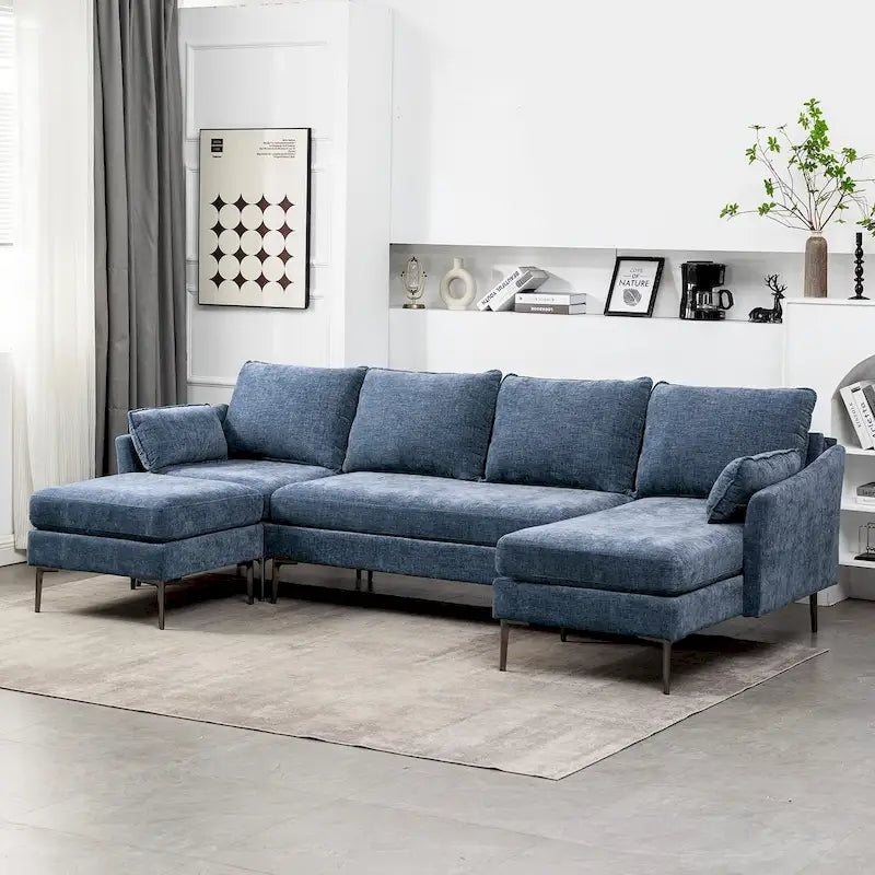 EROMMY U-förmiges Sectional Sofa für 6 Personen, umwandelbares Schlafsofa im modernen Chenille-Design, mit Récamiere und Ottomane