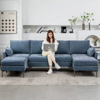 EROMMY U-förmiges Sectional Sofa für 6 Personen, umwandelbares Schlafsofa im modernen Chenille-Design, mit Récamiere und Ottomane
