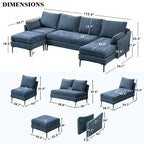 EROMMY U-förmiges Sectional Sofa für 6 Personen, umwandelbares Schlafsofa im modernen Chenille-Design, mit Récamiere und Ottomane