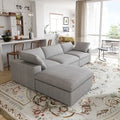L-förmiges Leinen-Ecksofa Polstersofa mit mehreren Kissen und Stauraum-Ottomane