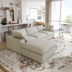 L-shape Linen Sectional Sofa Upholstered Sofa Multiple Cushions Couch with Storage Ottoman