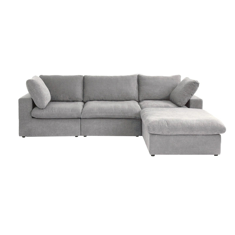 L-förmiges Leinen-Ecksofa Polstersofa mit mehreren Kissen und Stauraum-Ottomane