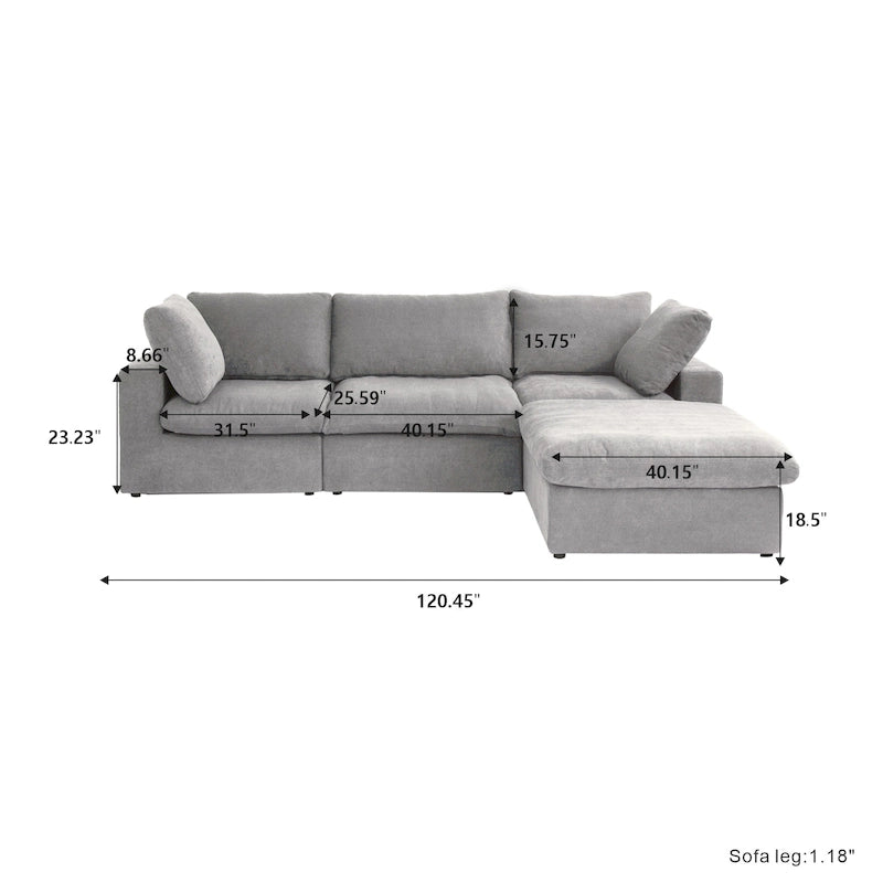 L-förmiges Leinen-Ecksofa Polstersofa mit mehreren Kissen und Stauraum-Ottomane
