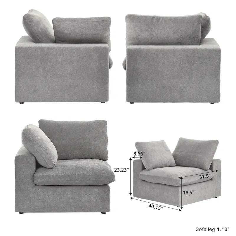L-förmiges Leinen-Ecksofa Polstersofa mit mehreren Kissen und Stauraum-Ottomane