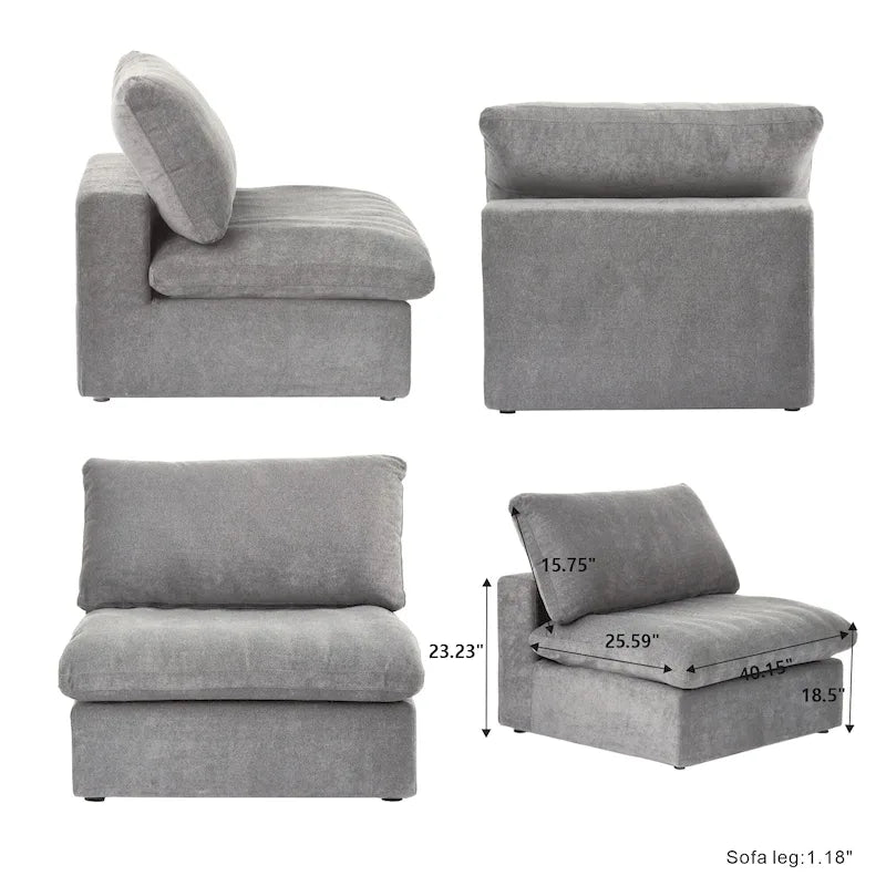 L-förmiges Leinen-Ecksofa Polstersofa mit mehreren Kissen und Stauraum-Ottomane