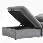 L-förmiges Leinen-Ecksofa Polstersofa mit mehreren Kissen und Stauraum-Ottomane