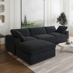 L-förmiges Leinen-Ecksofa Polstersofa mit mehreren Kissen und Stauraum-Ottomane