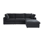 L-förmiges Leinen-Ecksofa Polstersofa mit mehreren Kissen und Stauraum-Ottomane