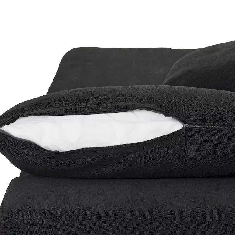 L-förmiges Leinen-Ecksofa Polstersofa mit mehreren Kissen und Stauraum-Ottomane