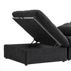 L-förmiges Leinen-Ecksofa Polstersofa mit mehreren Kissen und Stauraum-Ottomane