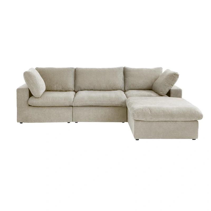 L-förmiges Leinen-Ecksofa Polstersofa mit mehreren Kissen und Stauraum-Ottomane