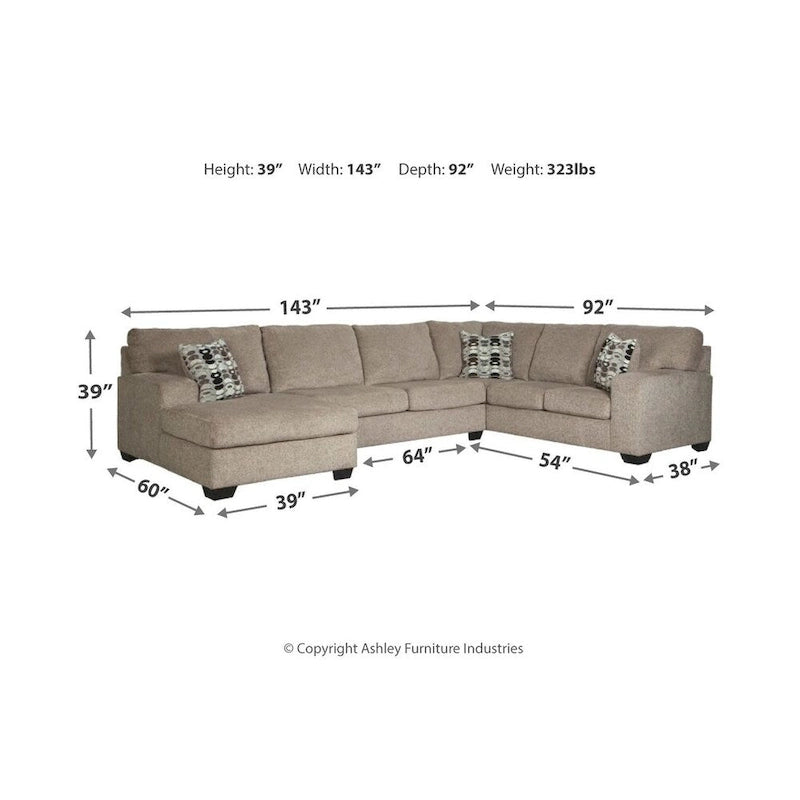 Ballinasloe 3-teiliges Ecksofa mit Recamiere links – Platin
