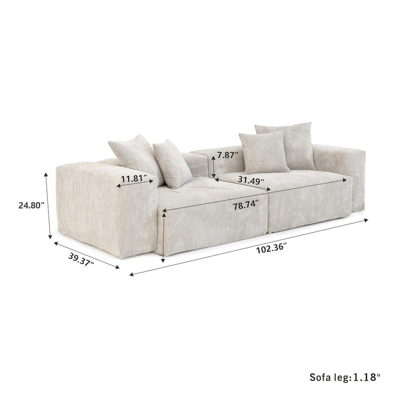 102 Übergroßes Cord-Sofa Modernes Breites Sofa