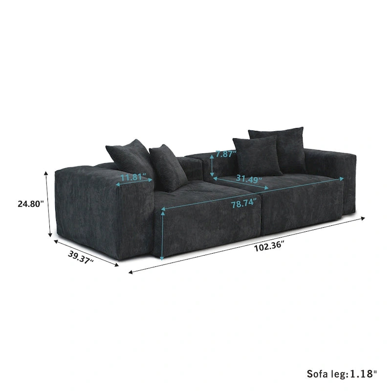 102 Übergroßes Cord-Sofa Modernes Breites Sofa