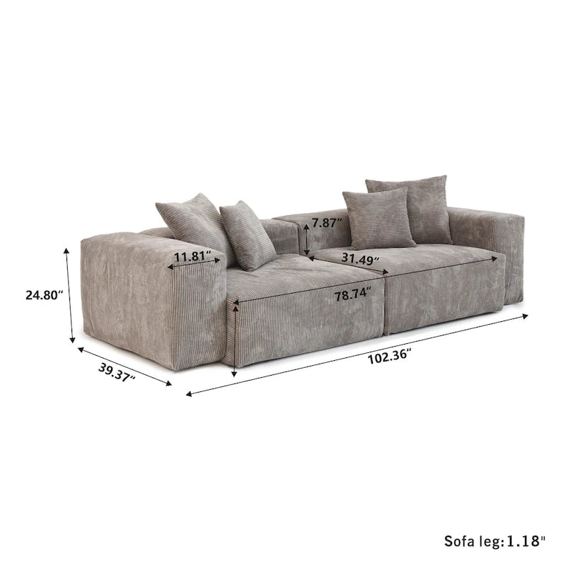 102 Übergroßes Cord-Sofa Modernes Breites Sofa