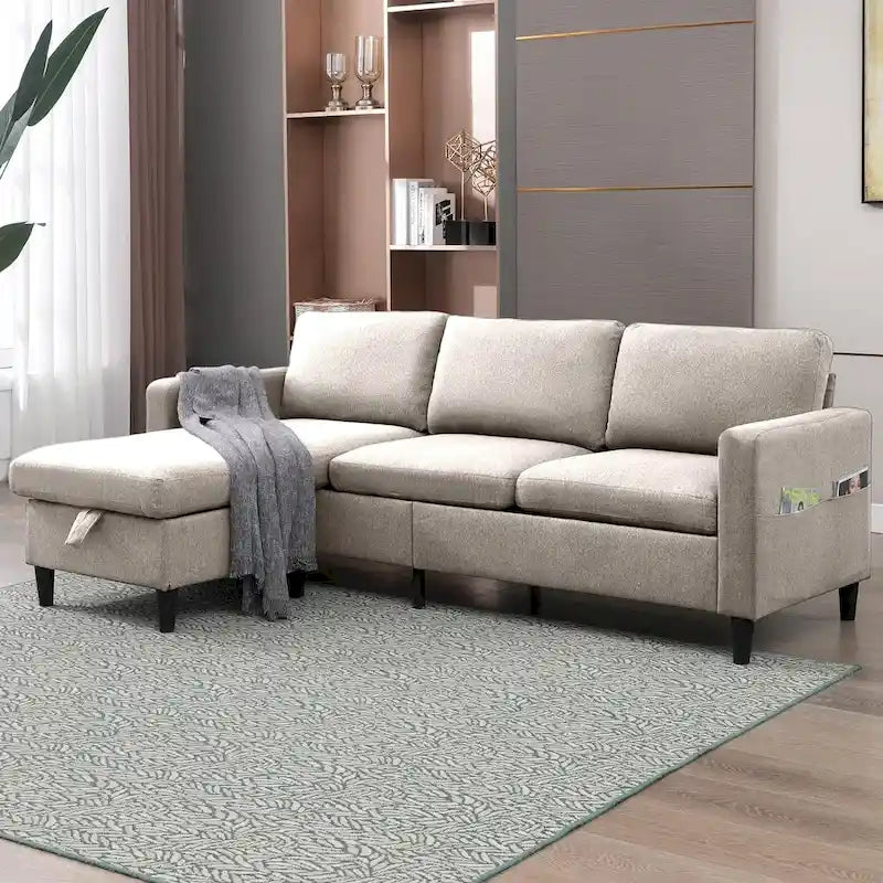 Mixoy umwandelbares L-förmiges 3-Sitzer-Sofa mit Stauraum-Ottomane, umlegbare Récamiere – 218 cm x 71 cm x 78 cm