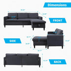 Mixoy umwandelbares L-förmiges 3-Sitzer-Sofa mit Stauraum-Ottomane, umlegbare Récamiere – 218 cm x 71 cm x 78 cm