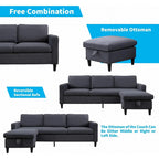 Mixoy umwandelbares L-förmiges 3-Sitzer-Sofa mit Stauraum-Ottomane, umlegbare Récamiere – 218 cm x 71 cm x 78 cm