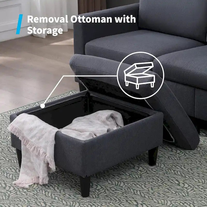 Mixoy umwandelbares L-förmiges 3-Sitzer-Sofa mit Stauraum-Ottomane, umlegbare Récamiere – 218 cm x 71 cm x 78 cm