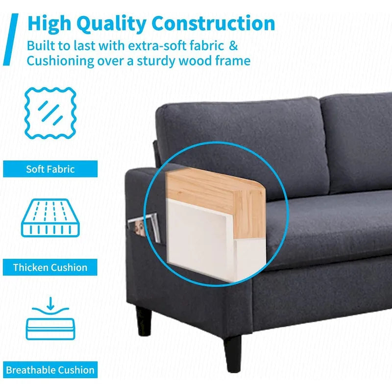Mixoy umwandelbares L-förmiges 3-Sitzer-Sofa mit Stauraum-Ottomane, umlegbare Récamiere – 218 cm x 71 cm x 78 cm