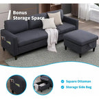 Mixoy umwandelbares L-förmiges 3-Sitzer-Sofa mit Stauraum-Ottomane, umlegbare Récamiere – 218 cm x 71 cm x 78 cm