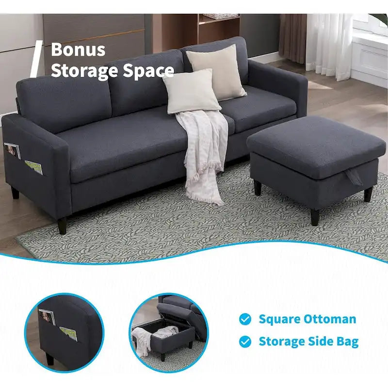 Mixoy umwandelbares L-förmiges 3-Sitzer-Sofa mit Stauraum-Ottomane, umlegbare Récamiere – 218 cm x 71 cm x 78 cm