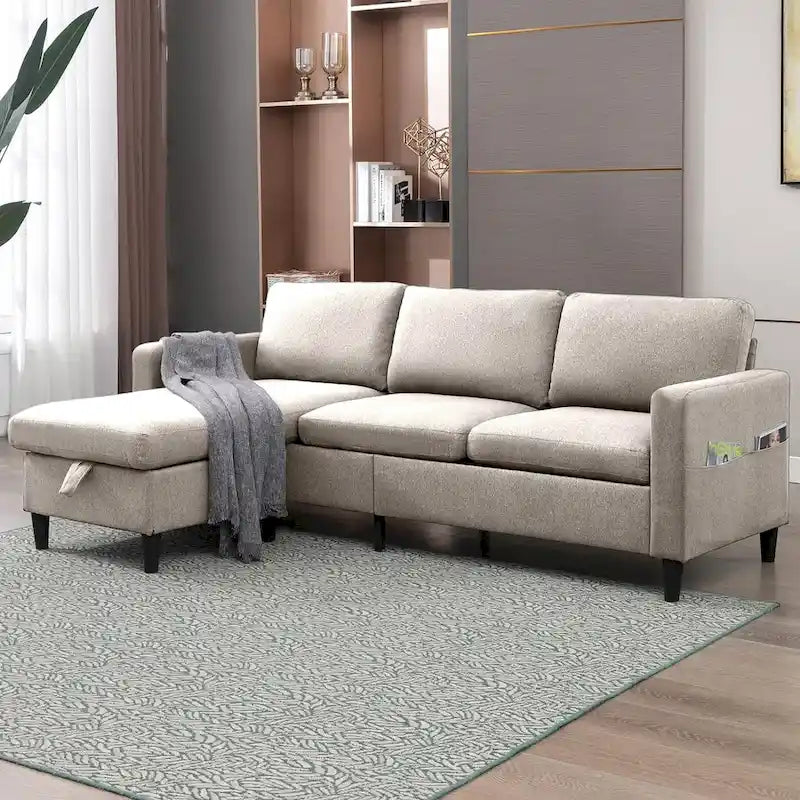 Mixoy umwandelbares L-förmiges 3-Sitzer-Sofa mit Stauraum-Ottomane, umlegbare Récamiere – 218 cm x 71 cm x 78 cm