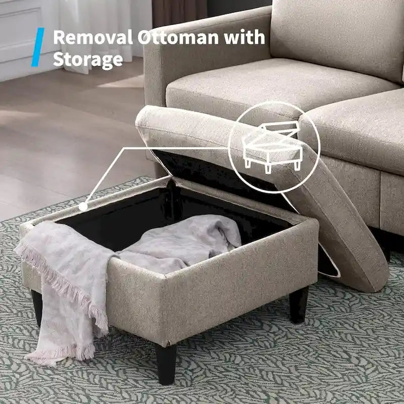 Mixoy umwandelbares L-förmiges 3-Sitzer-Sofa mit Stauraum-Ottomane, umlegbare Récamiere – 218 cm x 71 cm x 78 cm