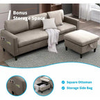 Mixoy umwandelbares L-förmiges 3-Sitzer-Sofa mit Stauraum-Ottomane, umlegbare Récamiere – 218 cm x 71 cm x 78 cm