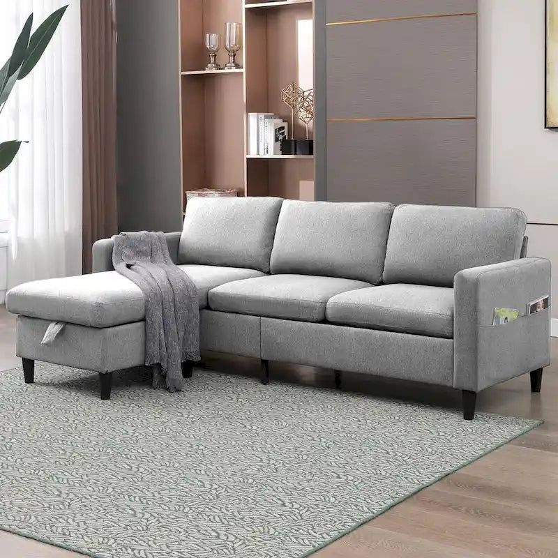 Mixoy umwandelbares L-förmiges 3-Sitzer-Sofa mit Stauraum-Ottomane, umlegbare Récamiere – 218 cm x 71 cm x 78 cm