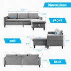 Mixoy umwandelbares L-förmiges 3-Sitzer-Sofa mit Stauraum-Ottomane, umlegbare Récamiere – 218 cm x 71 cm x 78 cm