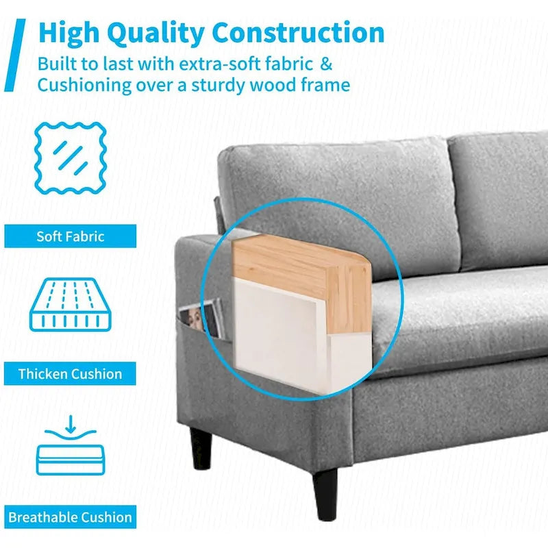 Mixoy umwandelbares L-förmiges 3-Sitzer-Sofa mit Stauraum-Ottomane, umlegbare Récamiere – 218 cm x 71 cm x 78 cm